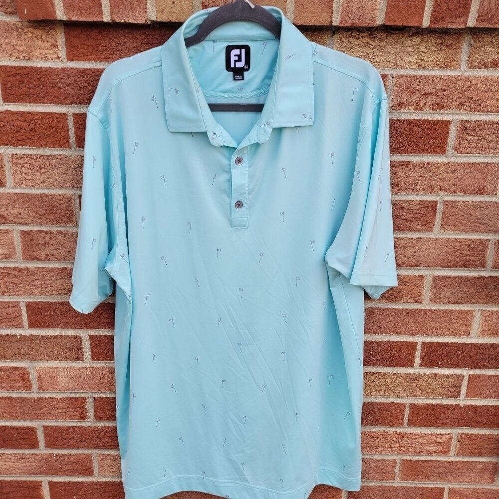 FootJoy FJ Polo Shirt Men's Size XL Mint Green Golf Flag All Over Print